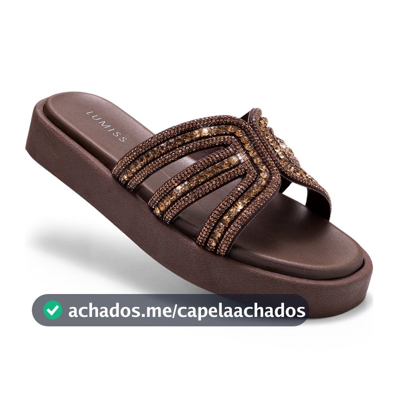 Sandália Feminina Lumiss Flatform Tamanco Confortável Brilho Casual Strass