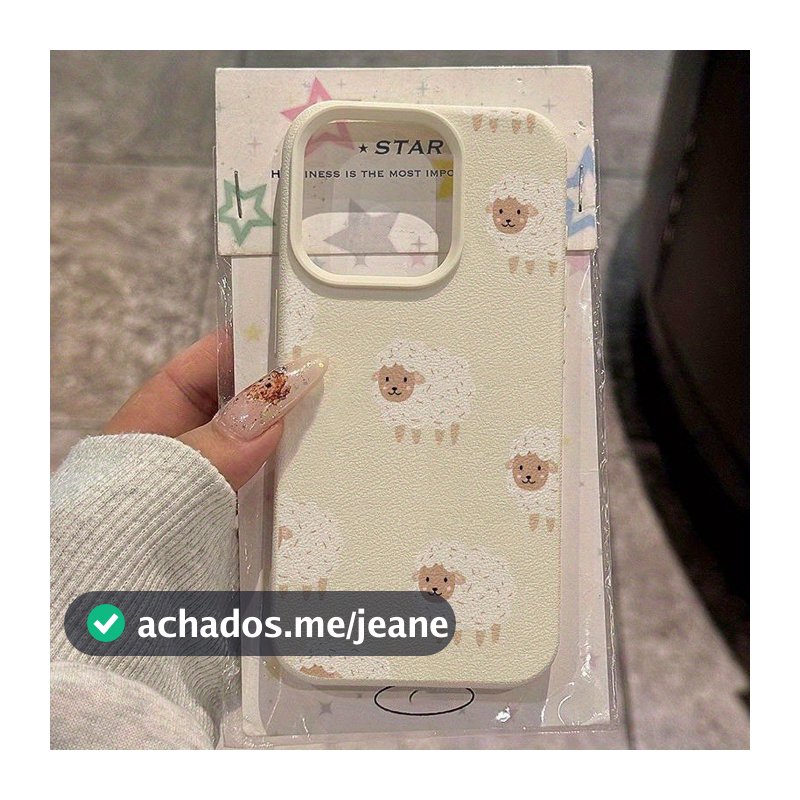 Capa Várias Ovelhas Textura Lichia Branco Marfim TPU Anti-Queda Presente iPhone 17 16 15 14 13 12 11 Pro Max Plus Air