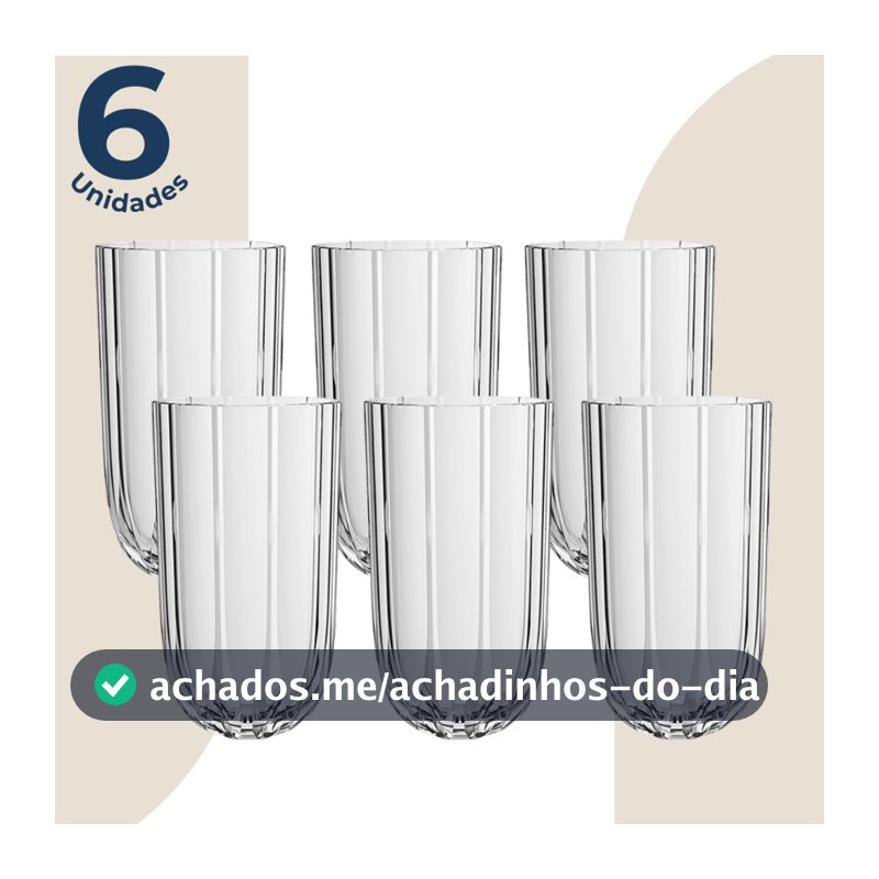 Jogo de 6 Copos Altos Canelado Refinatto em Vidro 400ml