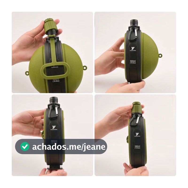 Cantil Garrafa Militar Bússola Dobrável Compacto 580ml
