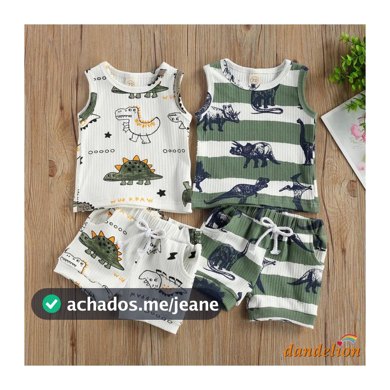 Dandelion-0-24 Meses Conjunto De Verão Para Bebês Meninos , Colete Sem Manga Com Estampa De Dinossauro + Shorts Cintura Elástica