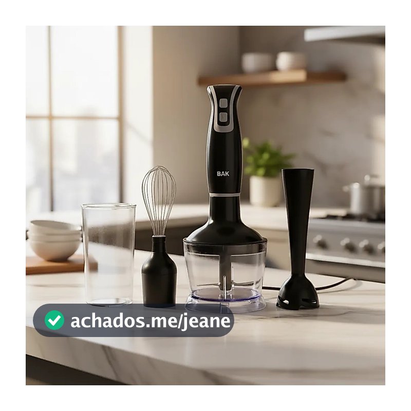 Mixer Elétrico BAK 3 em 1 Processador Triturador Batedor 250W 110V Lâmina Aço Inox Branco Portátil Cozinha Vitamina