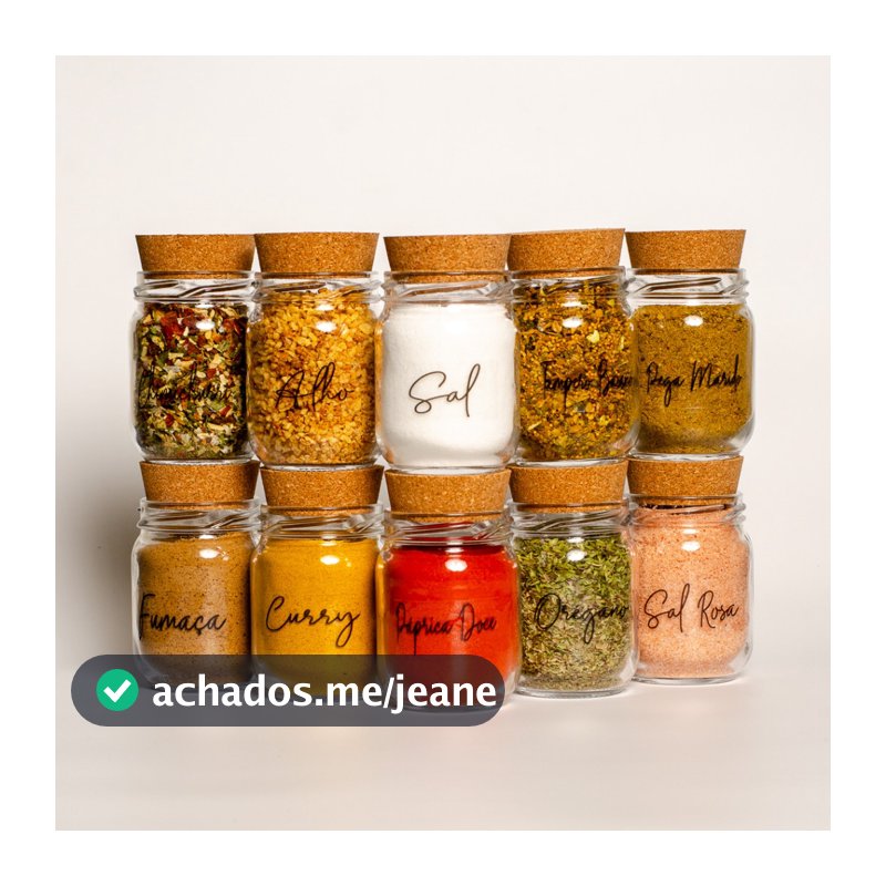 Kit Potes de Tempero 200ml | Porta Tempero | Pote para Tempero | Cartela com 42 Adesivos Opcional
