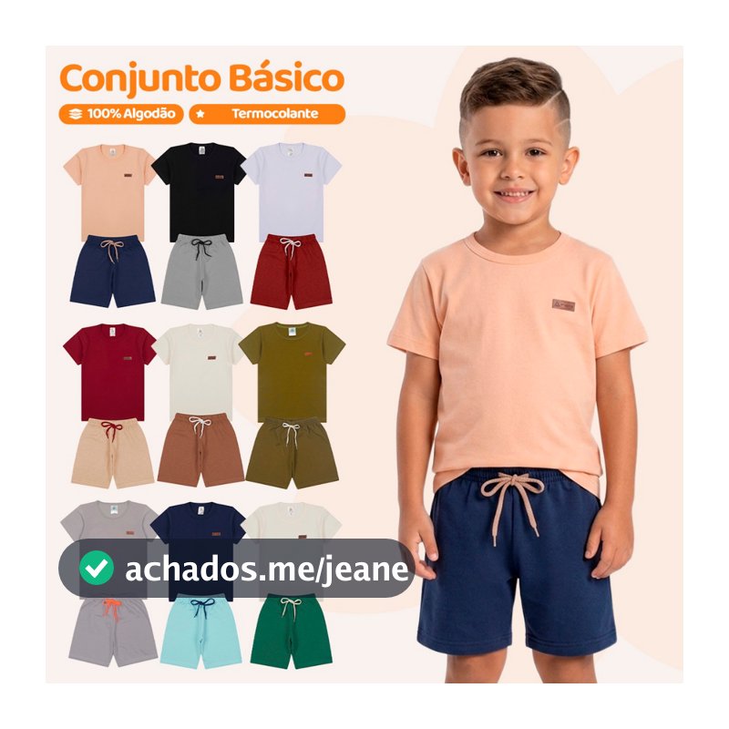 Kit Básico 8 Peças Roupa Infantil Menino - 4 Camisetas Básicas + 4 Bermudas - 4 Conjuntos Lisos Bebê Menino