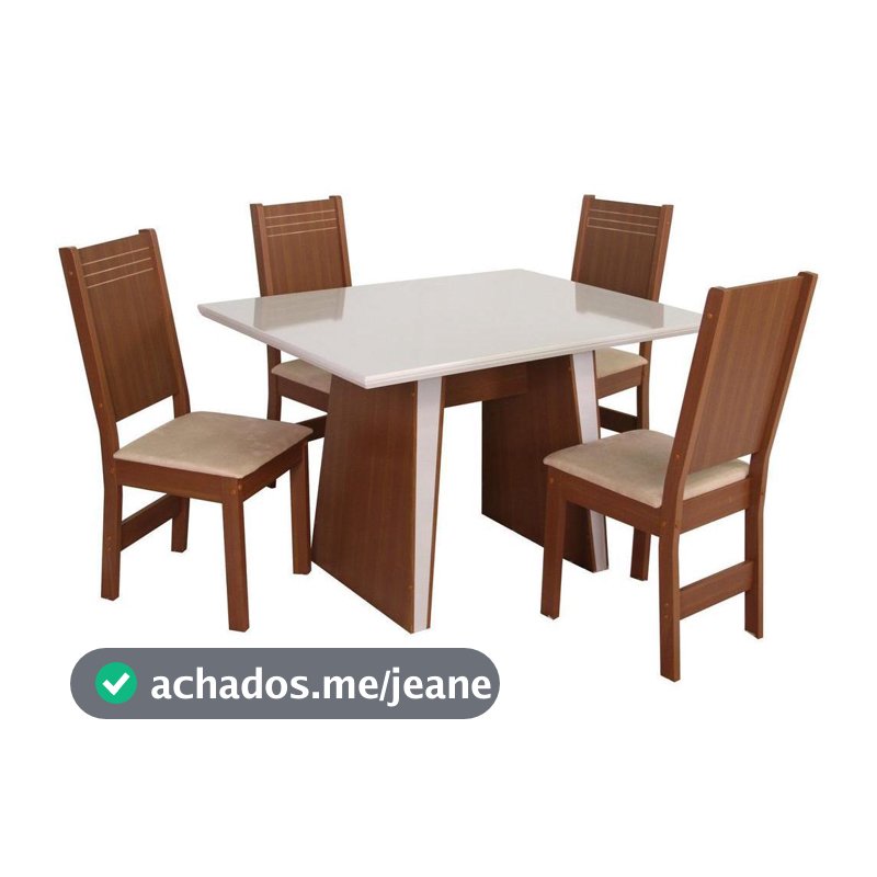 Mesa de Jantar  4 Cadeiras Retangular Naturalle e Off-White Tampo de MDF Verona Móveis São Carlos