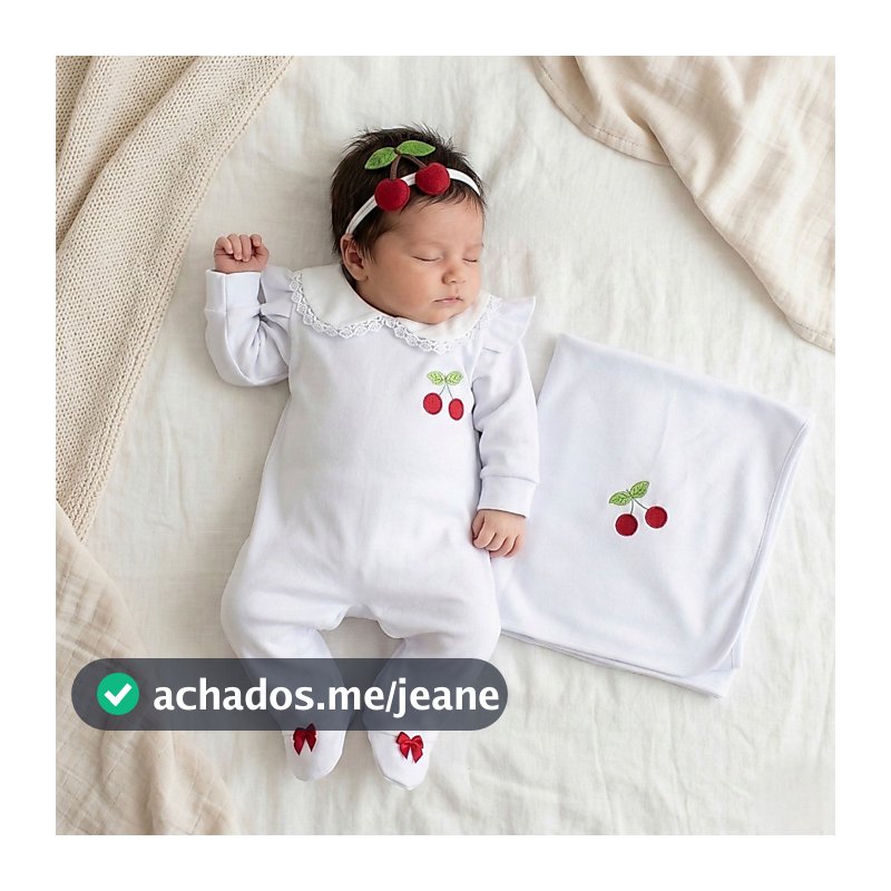 Saída de Maternidade Bebê Menina Cerejinha 3 Peças 100% Algodão Macio Confortável