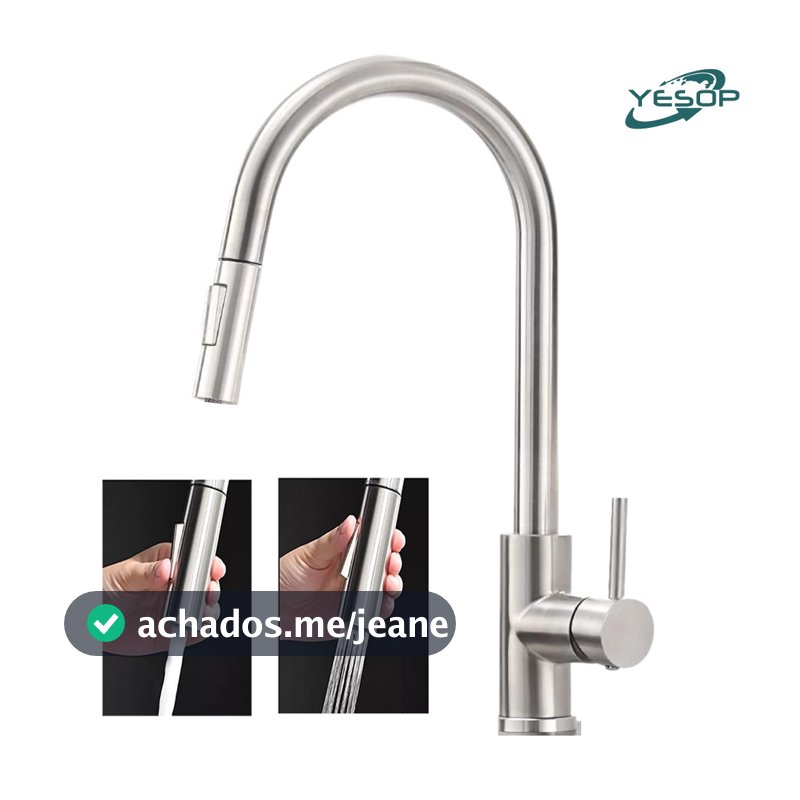 YESOP Torneira Cozinha Bancada Gourmet Extensível Monocomando Misturador Inox Escovada