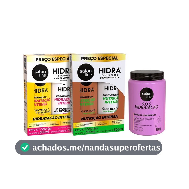 Kit com 2 Shampoos e 2 Condicionadores Hidra + Máscara SOS Hidratação Bio-Reconstrução Salon Line