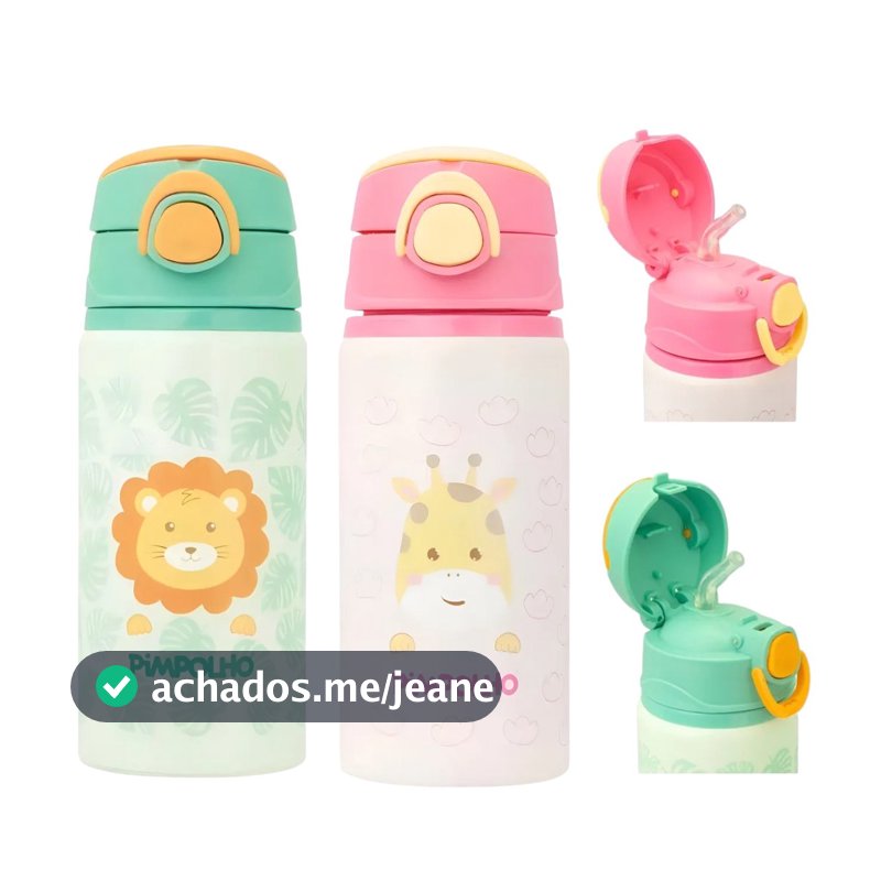 Garrafa De Alumínio Com Canudo De Silicone Pimpolho 500ml