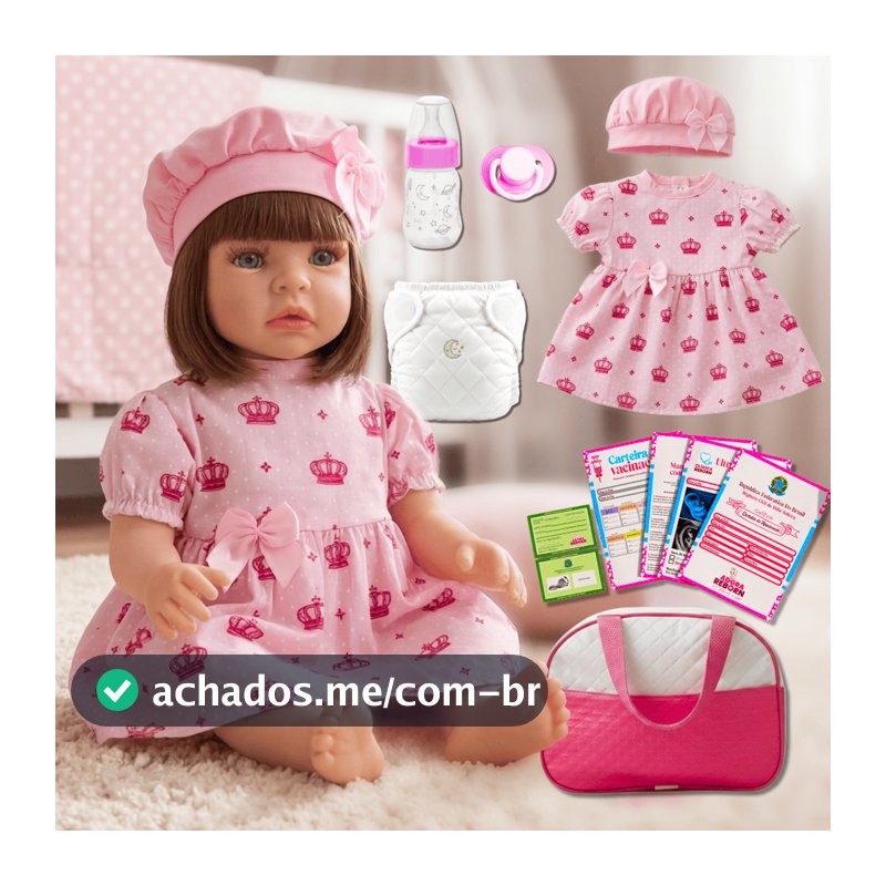 Bebê Reborn Luxo Realista de Silicone Pode Dar Banho Envio Imediato Vestido Rosa