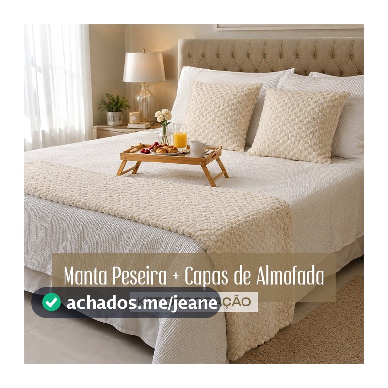 Kit Manta Peseira + Capas de Almofada para Cama e Sofá Cama Casal Queen Decoração