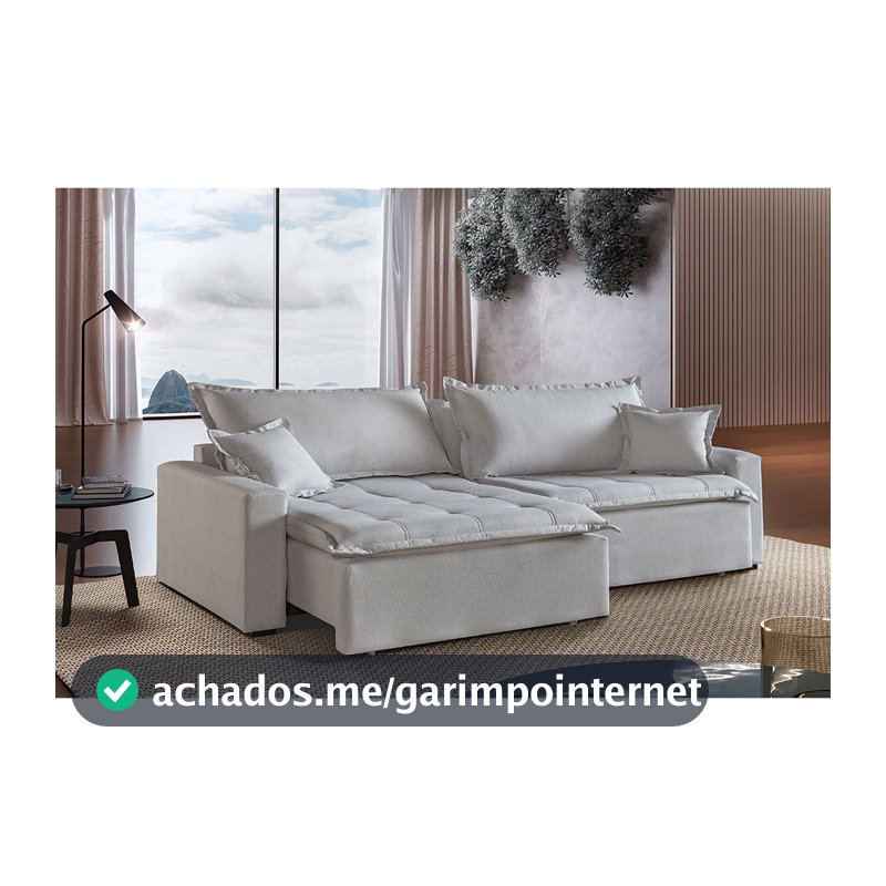 Sofá Cama 4 Lugares Retrátil e Reclinável Belize 2.40m Linho Creme Mundial Estofados