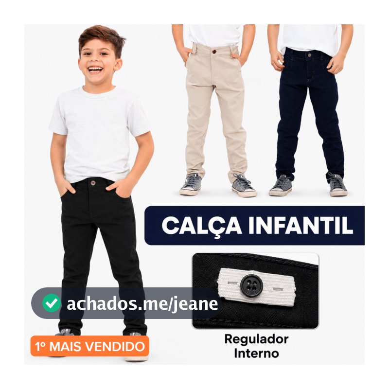 Calça Infantil Menino Jeans Lycra Tradicional Ajuste Interno Tam 1 ao 16 Cores