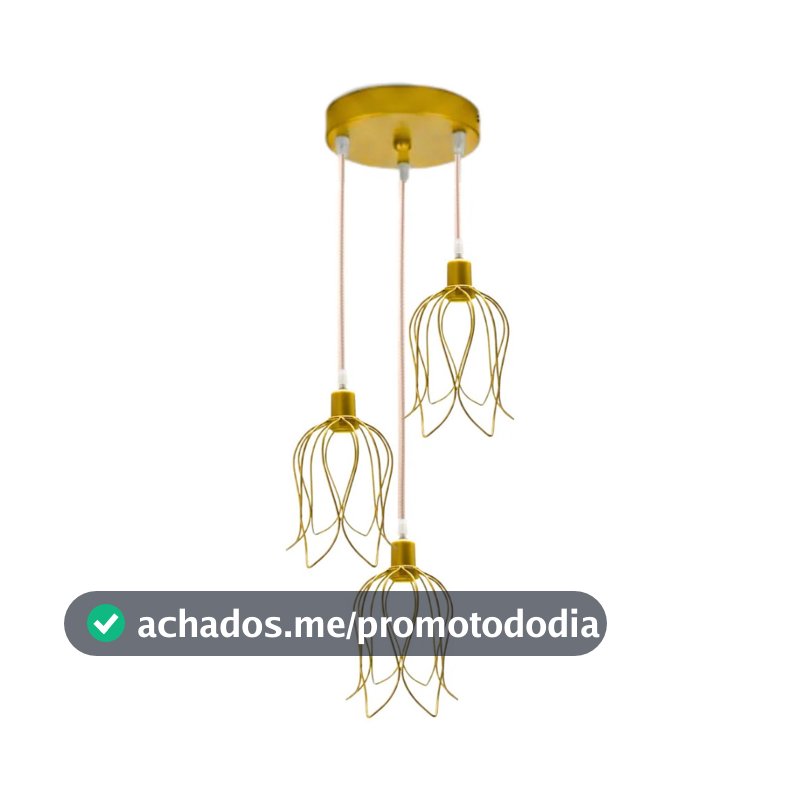 Pendente Triplo Lustre Luminária Aramado Tulipa Cabo 1 Metro