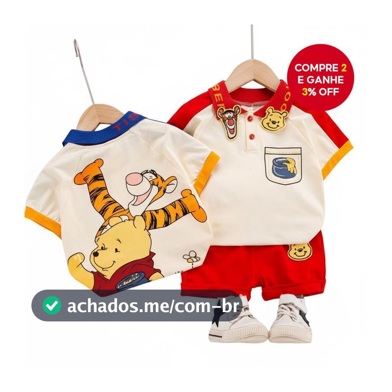 Conjunto de verão Pooh para meninos, camisa de manga curta + shorts jeans
