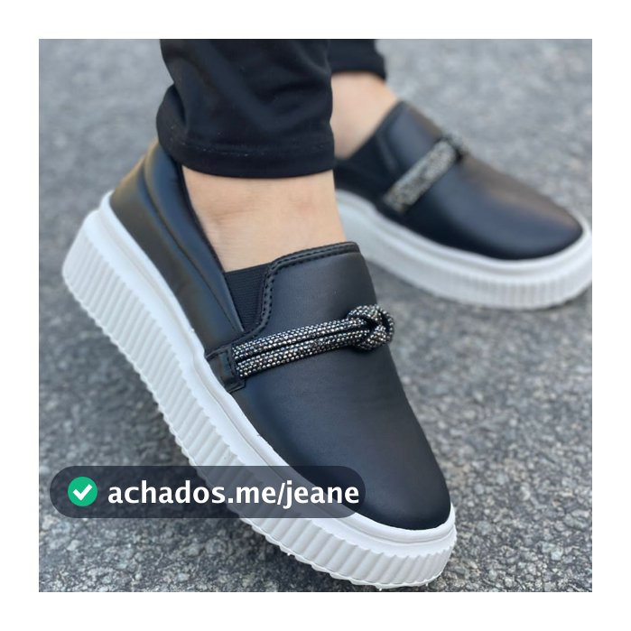 Tênis Feminino com Nó de Strass Casual Calce Fácil Slip On Iate Plataforma