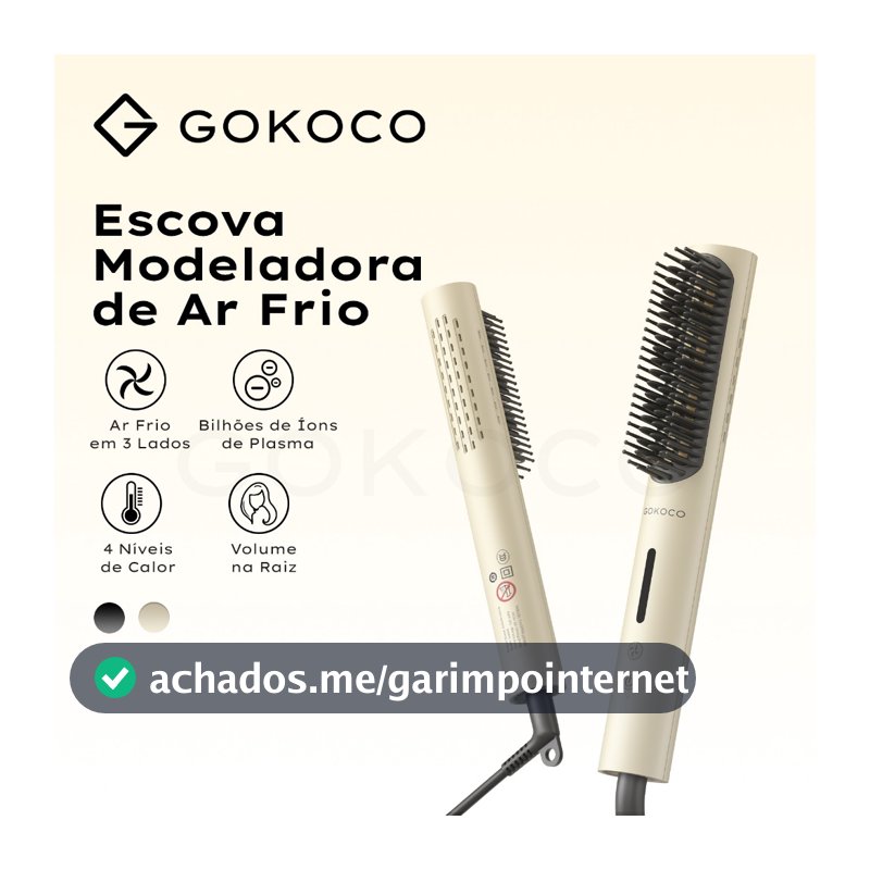 GOKOCO Escova Modeladora de Cabelo Modelagem com Ar Frio Controle do Frizz Todos os Tipos de Cabelo Ideal para Viagem
