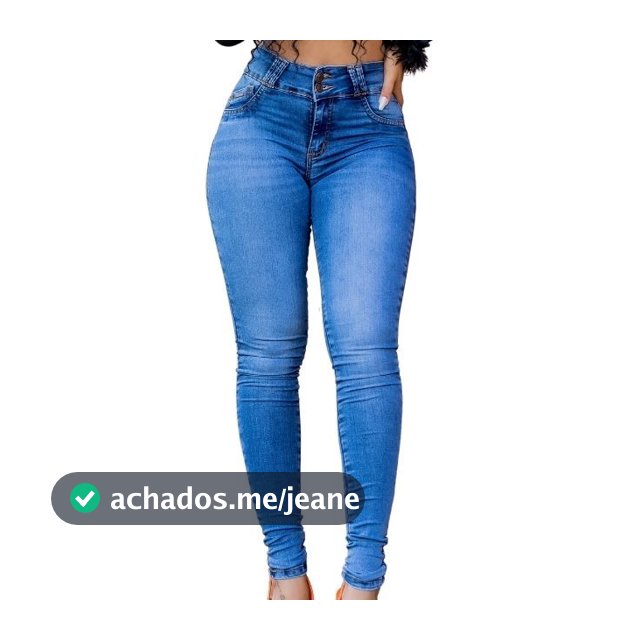 Calça Jeans Feminina Cintura Média Skinny Pala Coração Rasgada Dois Botões