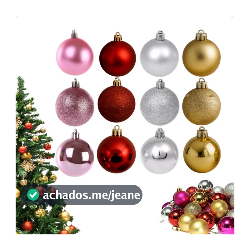 Kit Bolinhas Enfeite de Árvore De Natal 3/4/5/6/7/8cm Mista Lisa Fosca Glitter Decoração Natalina