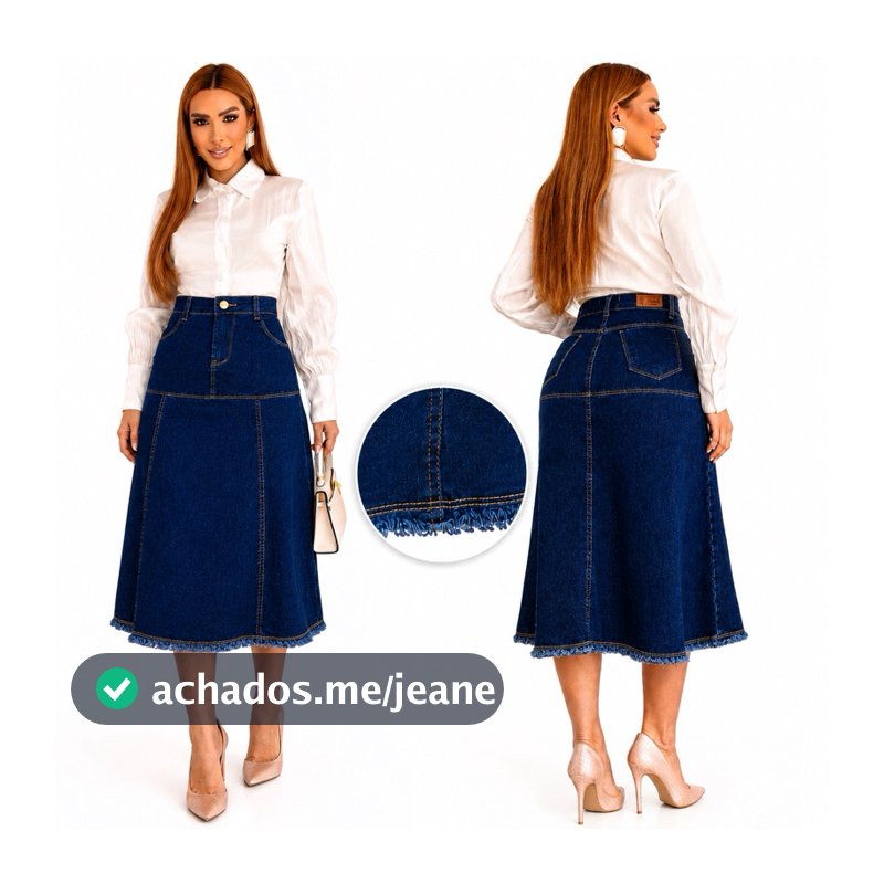 Saia Jeans Evangélica Midi Feminina Evasê Flaire Lavagem Escura Cintura Alta Modesta Premium Moderna
