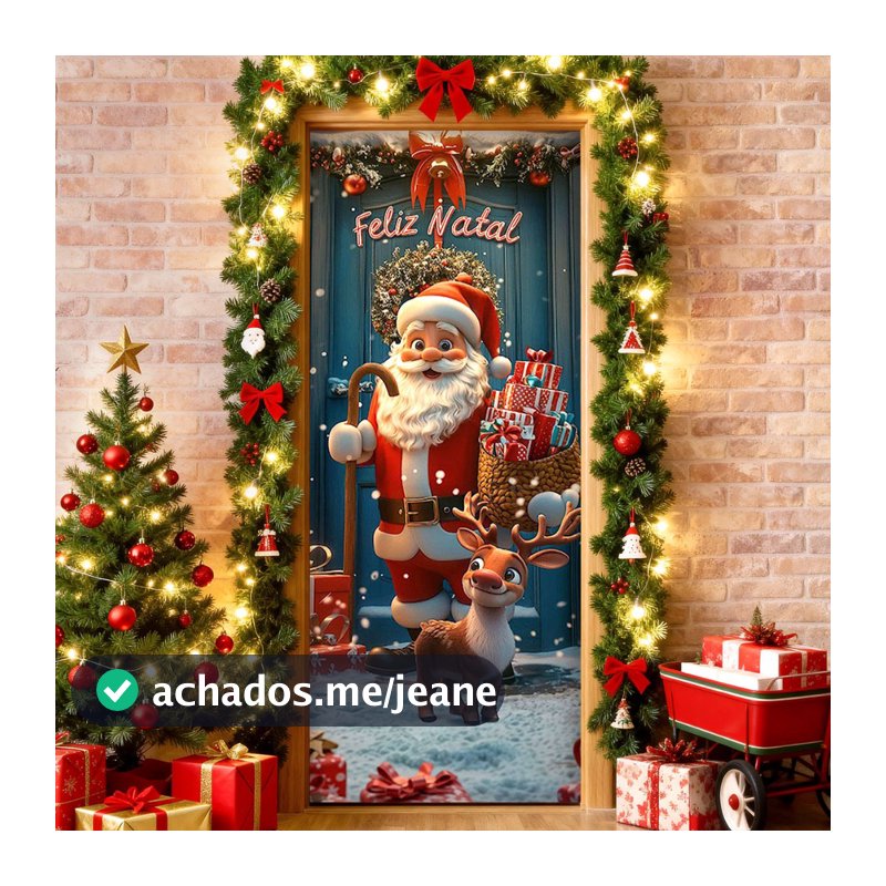 Capa de Porta Natal Papai Noel Em Tecido Veste Porta Decorativo Sublimado 0,80x2,10m - PTA-24