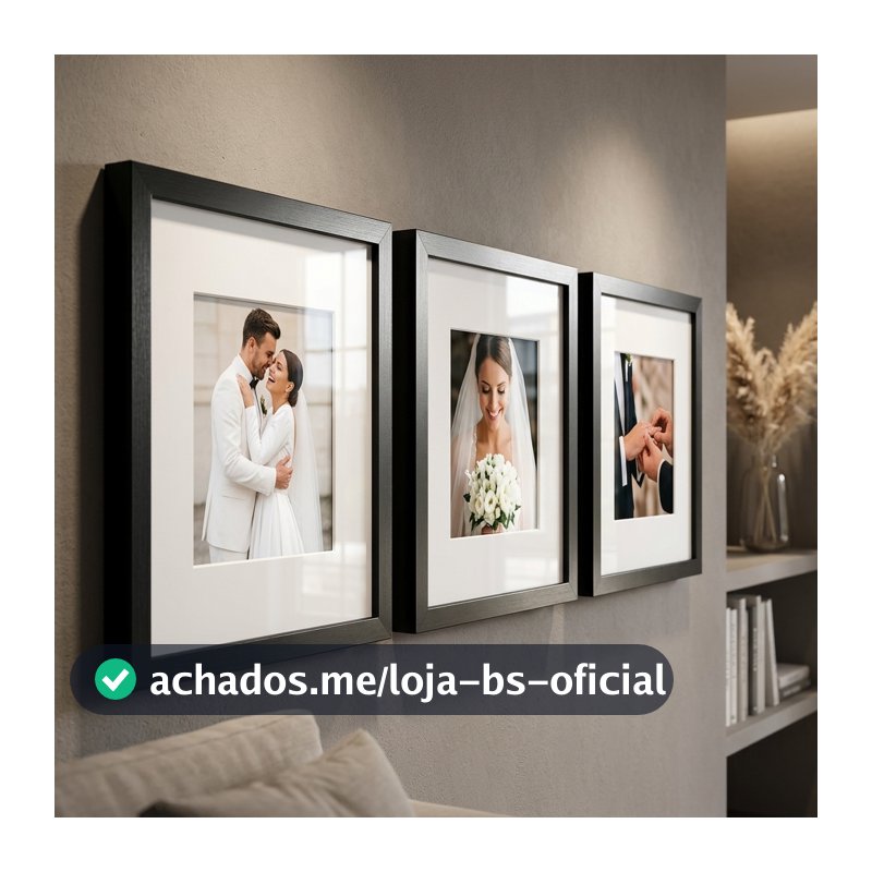 kit 3 quadros decorativos moldura fotográfica 23x23cm moldura com paspatur foto 10x15