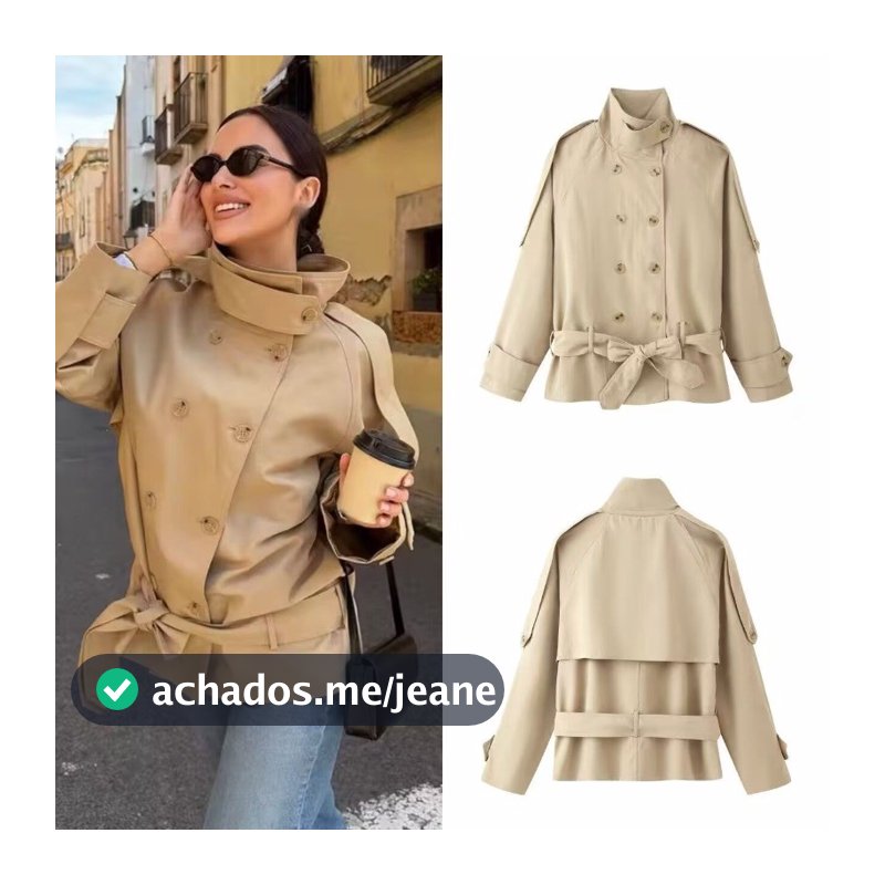 Trench Coat Europeu E Americano Com Gola Dupla-Cáqui 202604