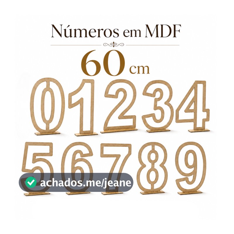 Números Vazados 60cm Em MDF Cru Com Base Aniversário Festas Número