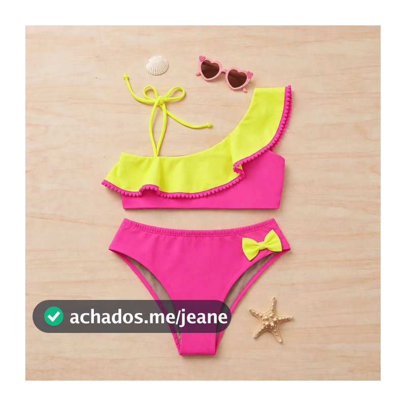 Biquíni Feminino Infantil Flor de Sal com Babados e Lacinho Moda Praia Verão Lavieri