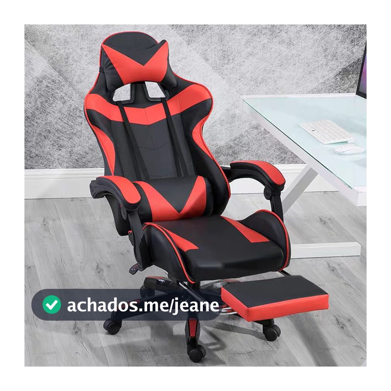 Cadeira Gamer Ergonômica de Couro Giratória com Apoio para os Pés, Suporte Lombar e Conforto para Longas Horas de Uso.