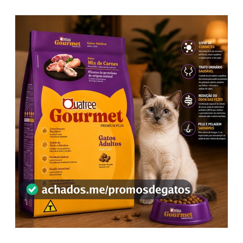 Ração Gato Adulto 10.1KG Quatree Gourmet Sabor Mix de Carnes