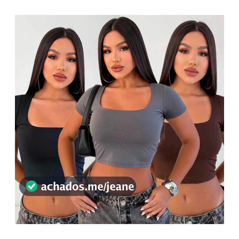 Kit 3 Ou 1 Unidade Cropped Gola Quadrada Decote Feminino Manga Curta Básico Suplex Tamanho Unico