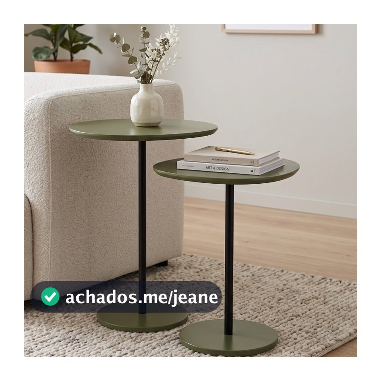 Kit 2 Mesa Lateral Orgânica de Canto Design Haste Preta Monopé de Apoio Vitta Decoração -  LH Móveis