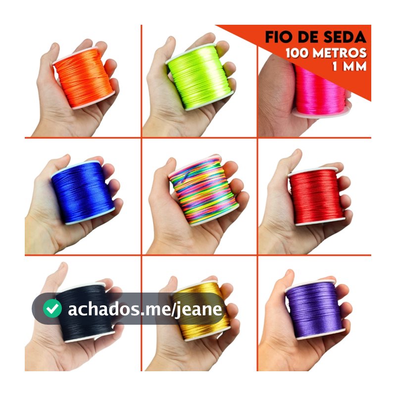 Fio De Seda 1.0 Mm - Cordão Rabo De Rato Diversas Cores - Rolo Com 100 Metros - Nybc