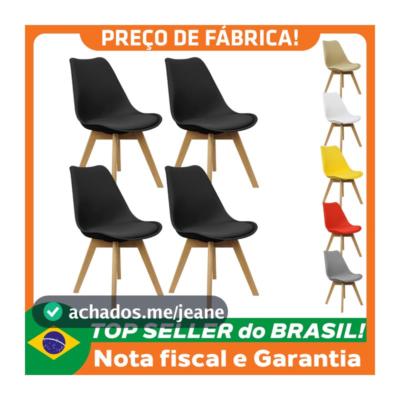 Kit 4 Cadeiras Charles Eames Leda Luisa Saarinen Design Wood Estofada Base Madeira