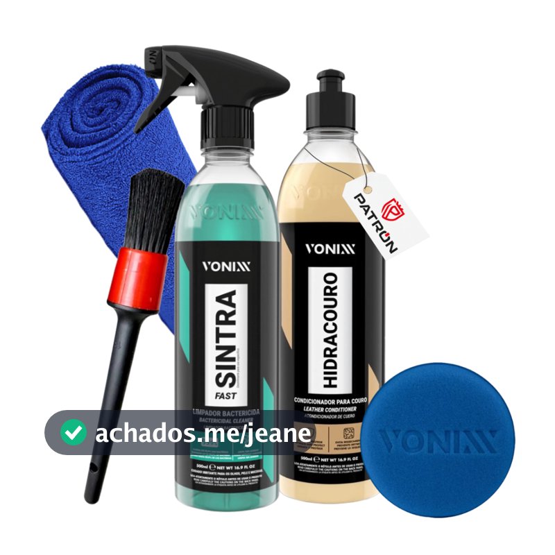 Kit Vonixx Sintra + Hidra Couro Limpeza Interna Carro + Microfibra + Pincel + Aplicador