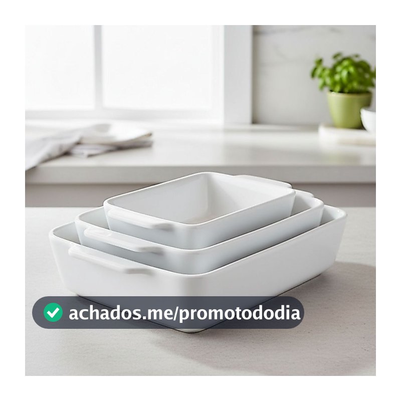 Travessa e Assadeira Refratárias com Alça 3un Porcelana Branca