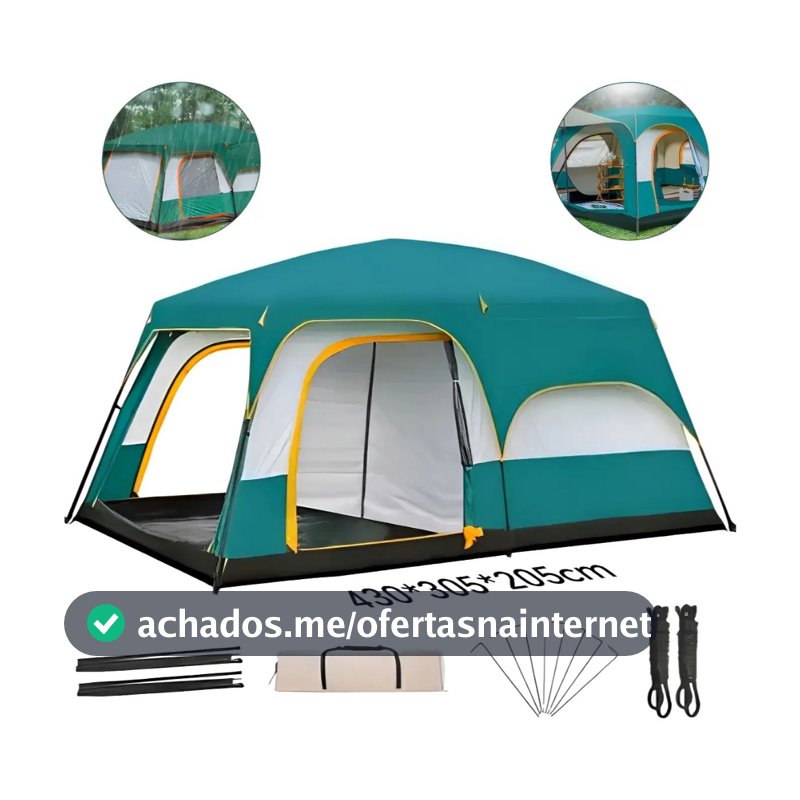 Barraca Camping Acampamento 12-16 Pessoas Grande Varanda 430x305x205cm Impermeavel Luxe Tenda Familiar Para Várias Espec