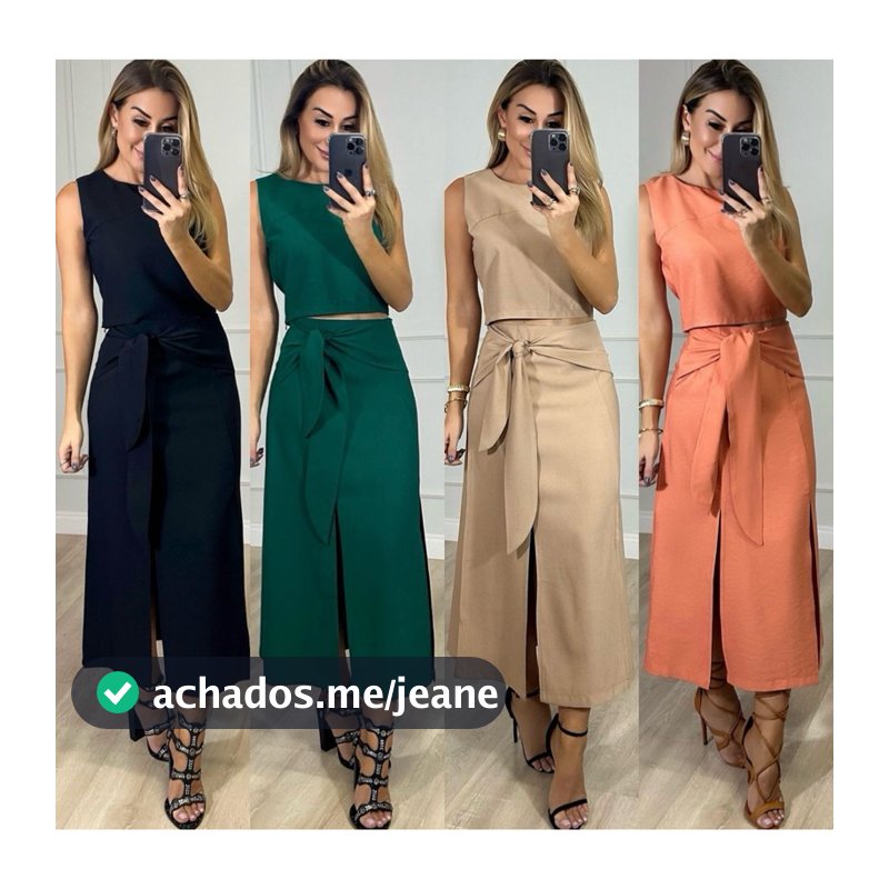 Conjunto colete feminino + saia midi, diferentes métodos de amarração, saia midi com fenda dupla -adequado para o verão.