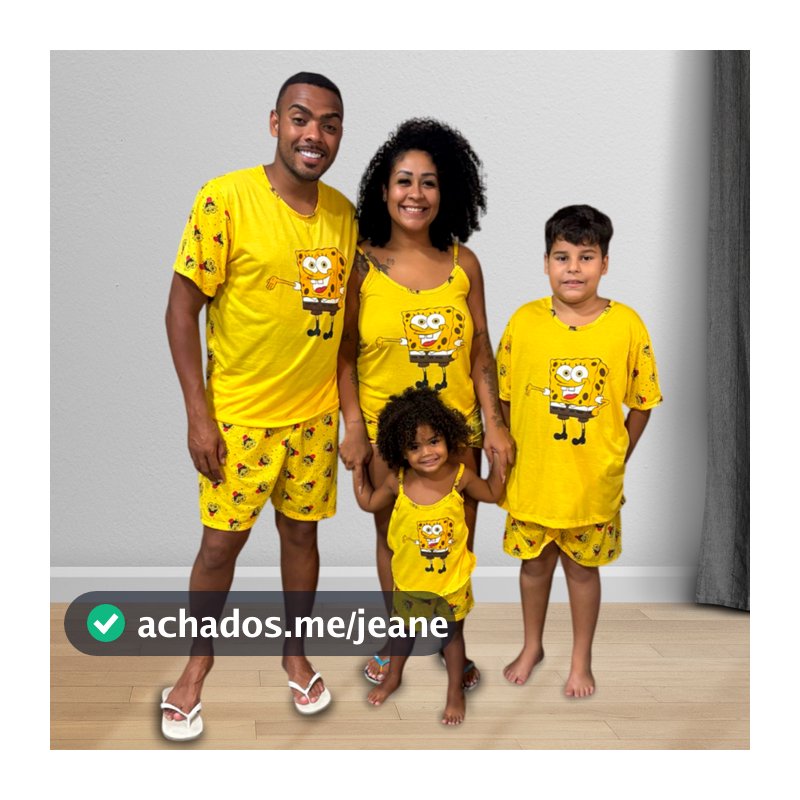 Kit Pijama Família Bob Esponja Estampado Combinando Verão Estampas Divertidas Conforto Premium
