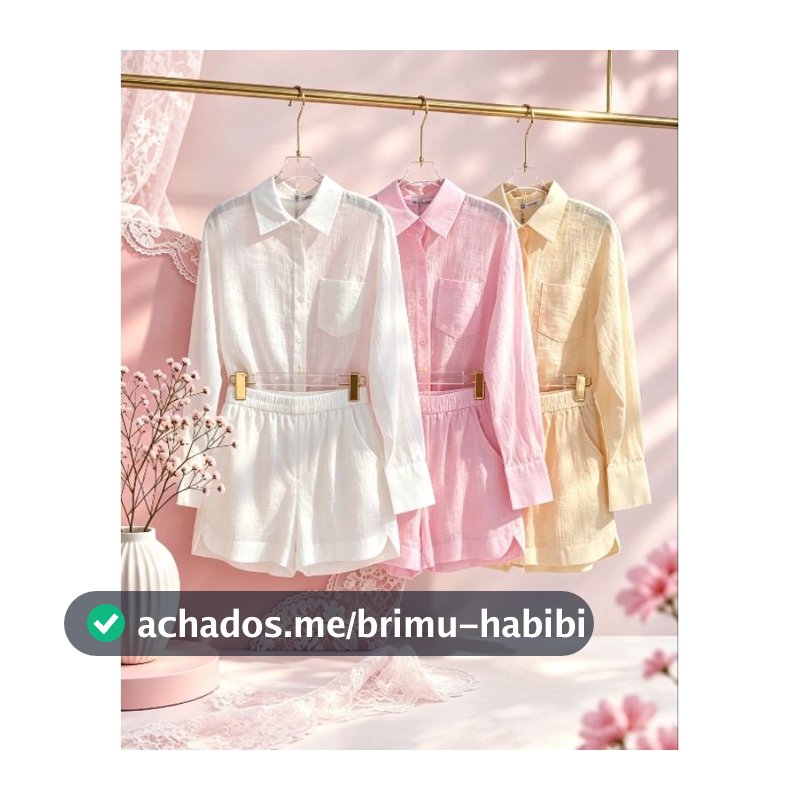 Conjunto em linho importado camisa e short com forrado casaul elegante para seu looks coreção novo em verão