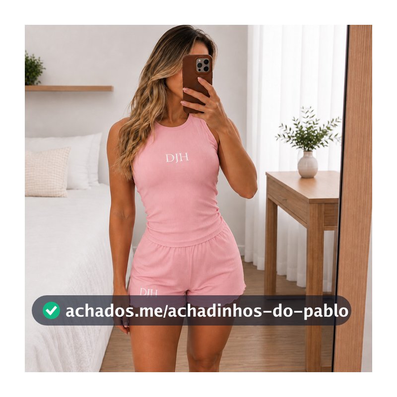 Pijama Babydoll Feminino Curto Suede Canelado Conjunto Shorts Blusa Confortável Alta Elasticidade