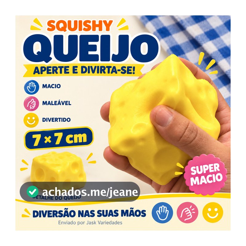 Squishy Queijo Brinquedo Antiestresse Sensorial Squish Fofinho Super Macio 7x7cm