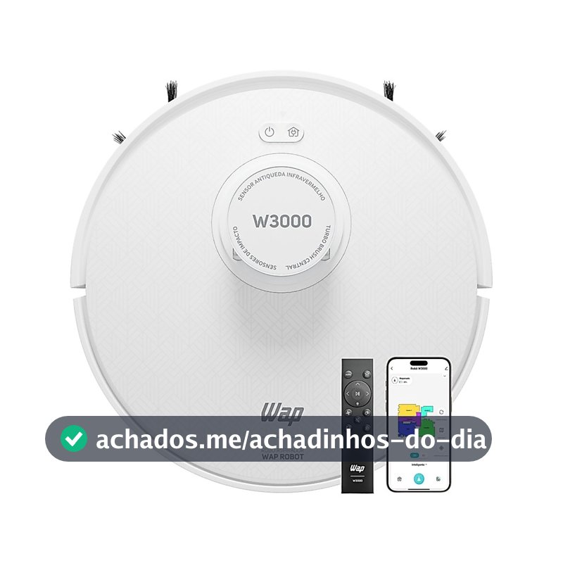 Robô Aspirador de Pó Wap Robot W3000 3 em 1 com Navegação e Mapeamento Varre Aspira Passa Pano 2 Horas de Autonomia