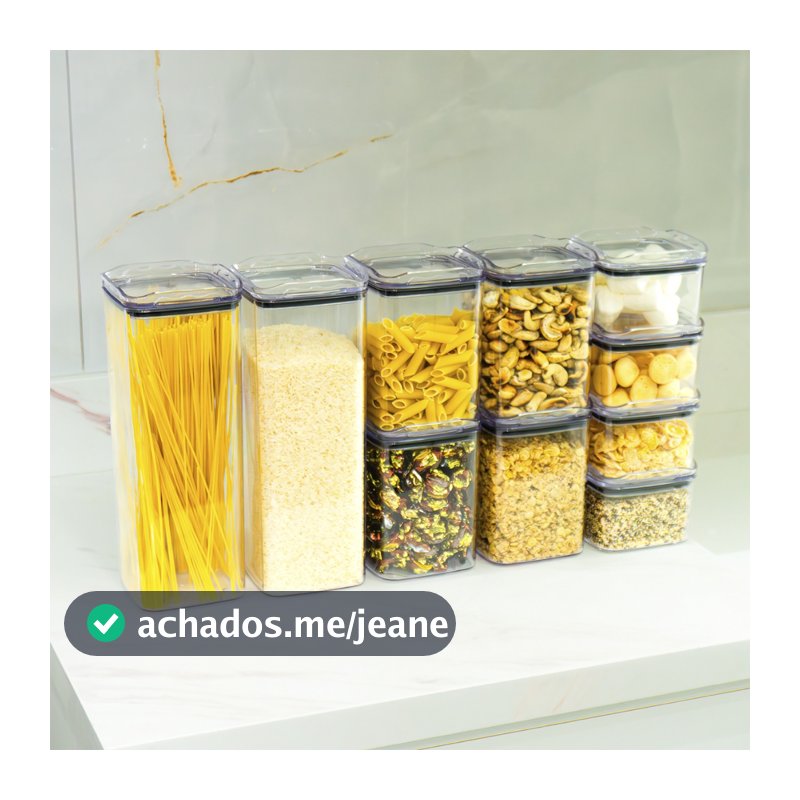 Kit 10 Organizadores Pote Hermético Empilhável em Acrílico Organizador para Alimentos