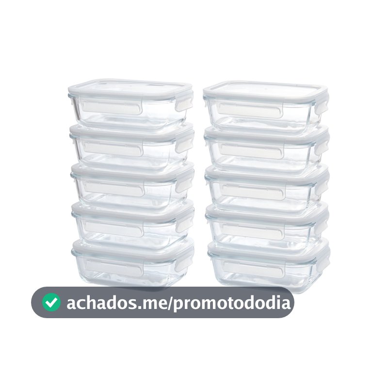POTE HERMÉTICO HAUSHOP KIT 10 POTES DE VIDRO REFORÇADO FORTE MARMITA ORGANIZADOR
