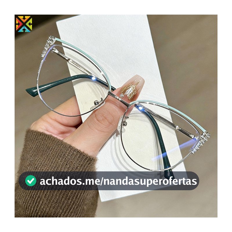 Óculos De Bloqueio De Luz Azul Feminino Armação De Metal Strass Olho De Gato Computador Moda Sem Prescrição