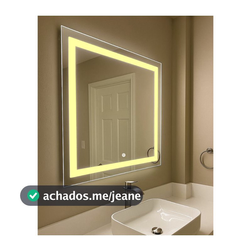 Espelho LED Premium Retangular 70x70cm Bivolt Elegante para Banheiro Quarto e Sala Decorativo
