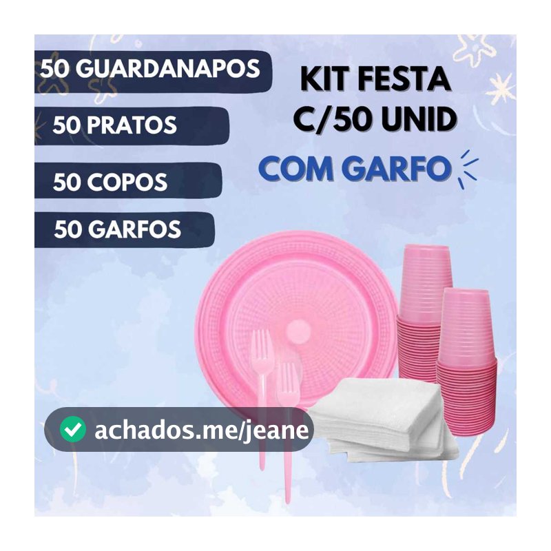 Kit Festa Descartável Aniversário 200 Peças Para 50 Pessoas - Copo 180ml, Prato, Guardanapo e Garfo