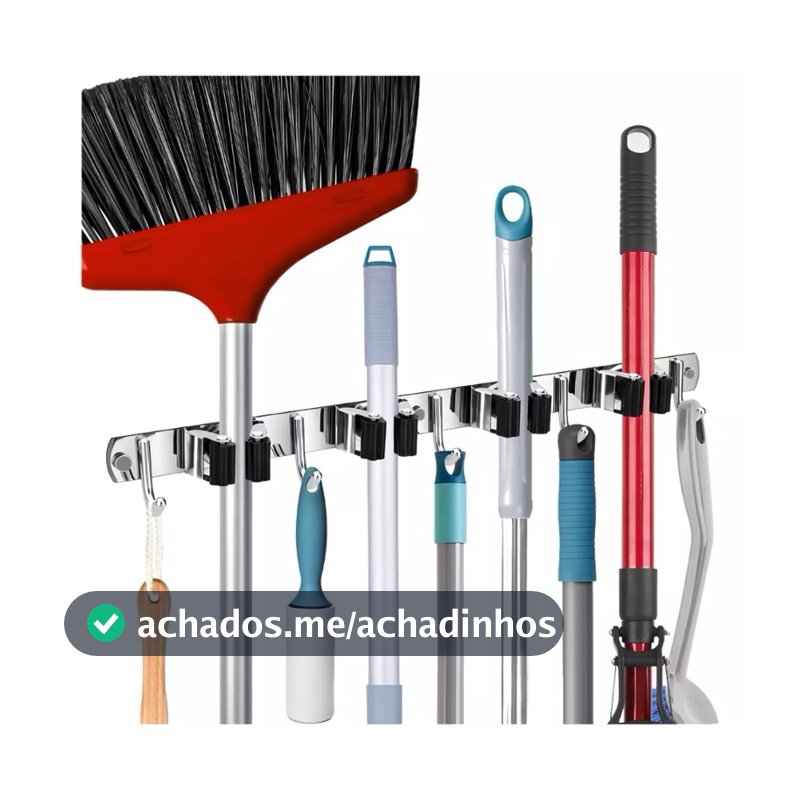 Suporte Vassoura Inox Porta Vassoureiro Parede 9 Acessórios---558